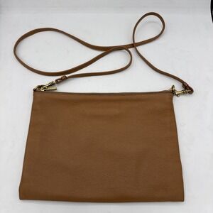 banana republic Cow Leather Clutch Purse Brown Tan Camel Soft Zipper Brass Tone